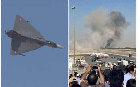 تحطم طائرة مقاتلة  هندية من طراز HAL Tejas في معرض دبي للطيران.  ￼