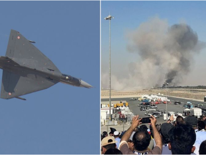 تحطم طائرة مقاتلة  هندية من طراز HAL Tejas في معرض دبي للطيران.  ￼
