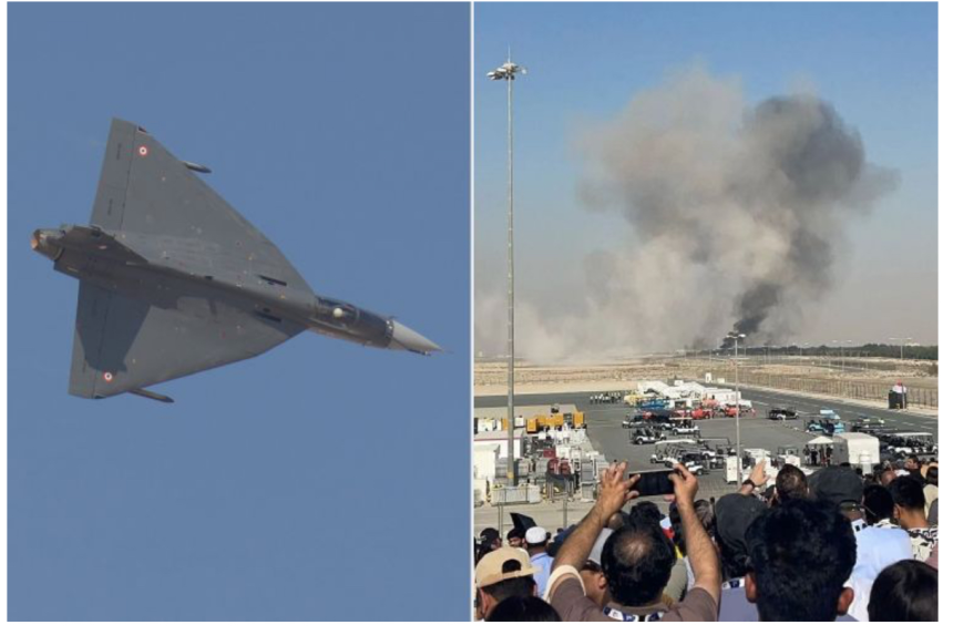 تحطم طائرة مقاتلة  هندية من طراز HAL Tejas في معرض دبي للطيران.  ￼